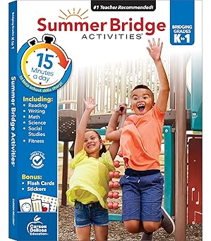 Summer Bridge Activities Kindergarten to 1st Grade Workbooks, K-1 Activity Book With Math, Reading Comprehension, Science, Fitness, Social Studies, Writing Practice, and Flash Cards